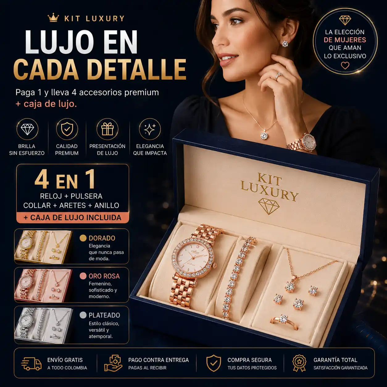 COMBO PARA DAMA - RELOJ, JOYAS + CAJA DE LUJO