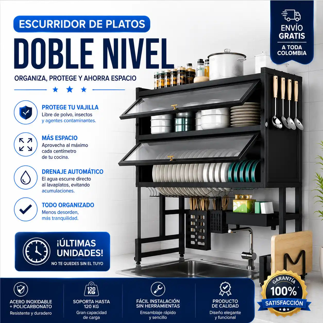PLATERO ESCURRIDOR DOBLE NIVEL CON TAPA